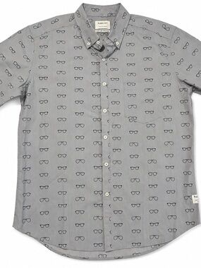 Gray Short-Sleeve Button-Down Shirt with Eyeglasses Print